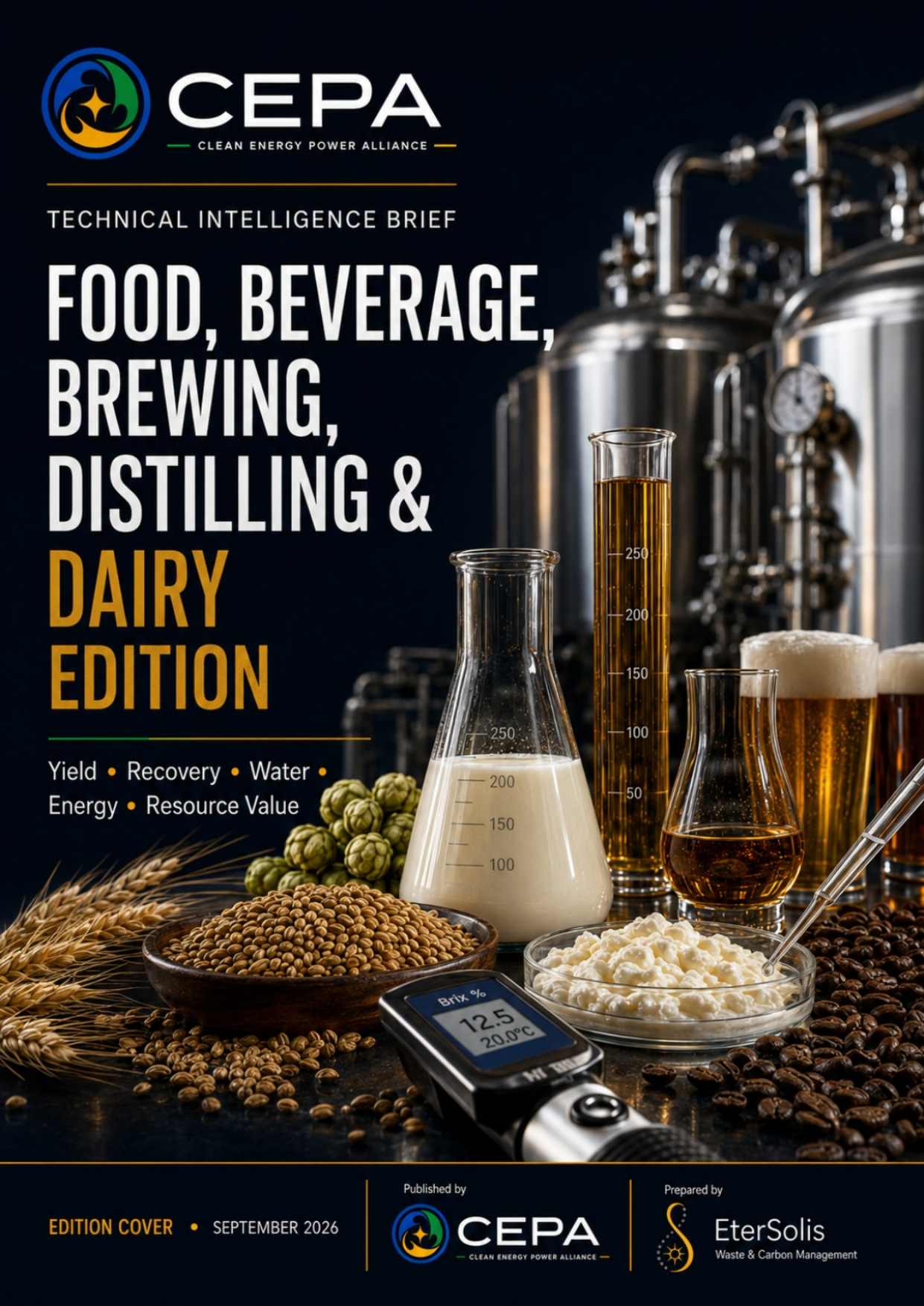 CEPA Technical Intelligence Brief - Food, Beverage, Brewing, Distilling & Dairy Industry Edition - Issue 002: Closing the Water Loop: Fit-for-Purpose Reuse and Hygienic Control - physical page 1, edition cover